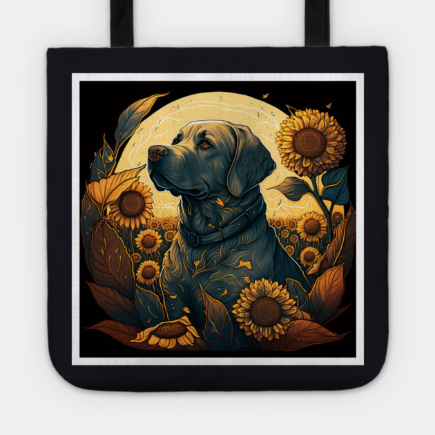 Golden Retriever Dog, Surrounded by Sunflowers, Dog Lover Tote by logiamerch