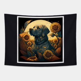 Golden Retriever Dog, Surrounded by Sunflowers, Dog Lover Tapestry
