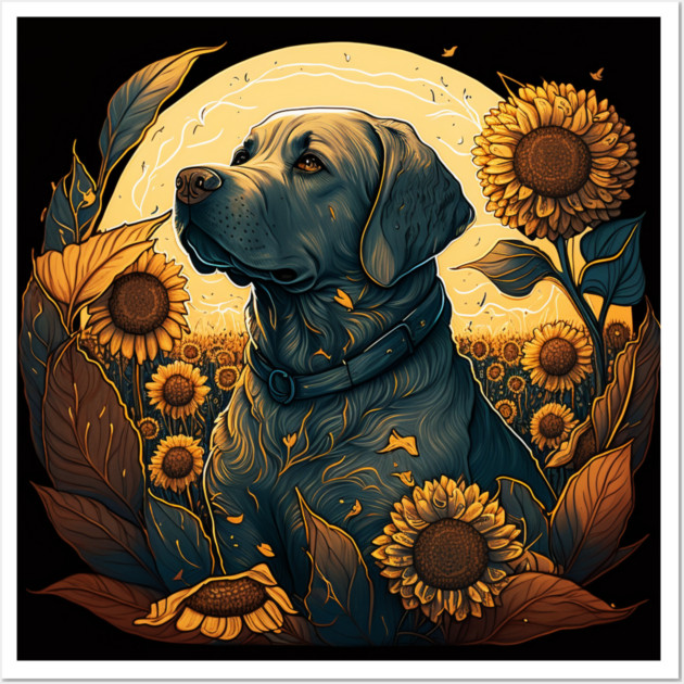 Golden Retriever Dog, Surrounded by Sunflowers, Dog Lover Wall Art by logiamerch