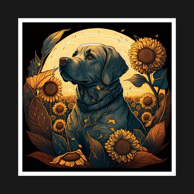 Golden Retriever Dog, Surrounded by Sunflowers, Dog Lover by logiamerch
