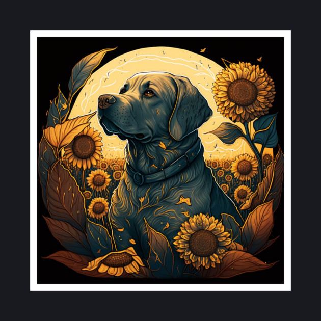 Golden Retriever Dog, Surrounded by Sunflowers, Dog Lover by logiamerch
