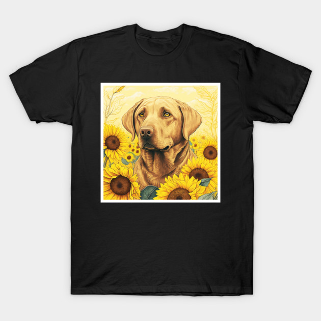 Labrador Retriever Dog, Surrounded by Sunflowers, Dog Lover T-Shirt by logiamerch