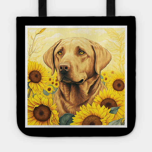 Labrador Retriever Dog, Surrounded by Sunflowers, Dog Lover Tote by logiamerch