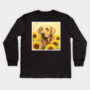 Labrador Retriever Dog, Surrounded by Sunflowers, Dog Lover Kids Long Sleeve T-Shirt