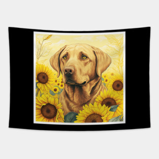 Labrador Retriever Dog, Surrounded by Sunflowers, Dog Lover Tapestry