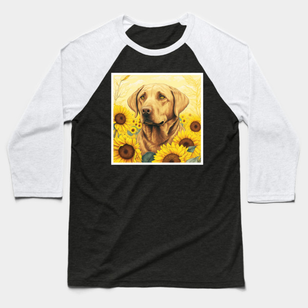 Labrador Retriever Dog, Surrounded by Sunflowers, Dog Lover Baseball T-Shirt by logiamerch