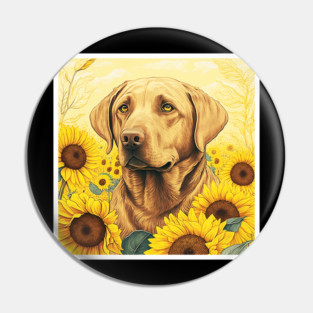 Labrador Retriever Dog, Surrounded by Sunflowers, Dog Lover Pin