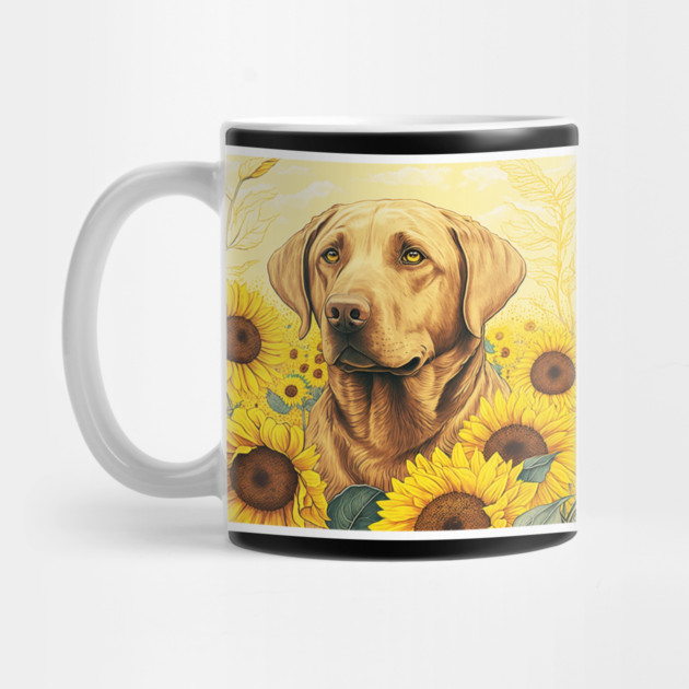 Labrador Retriever Dog, Surrounded by Sunflowers, Dog Lover by logiamerch