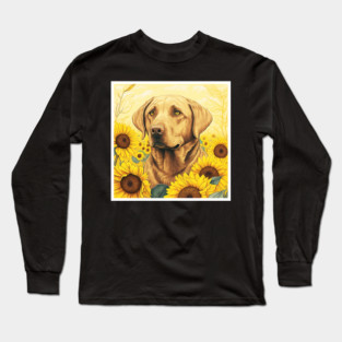 Labrador Retriever Dog, Surrounded by Sunflowers, Dog Lover Long Sleeve T-Shirt