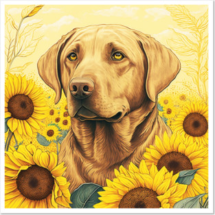 Labrador Retriever Dog, Surrounded by Sunflowers, Dog Lover Posters and Art