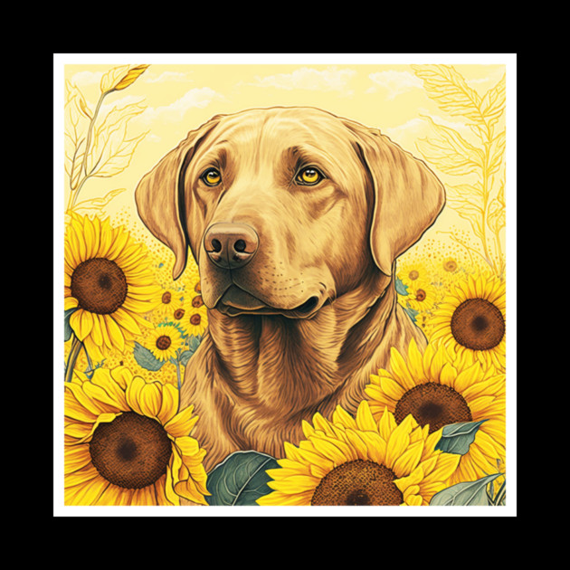 Labrador Retriever Dog, Surrounded by Sunflowers, Dog Lover by logiamerch