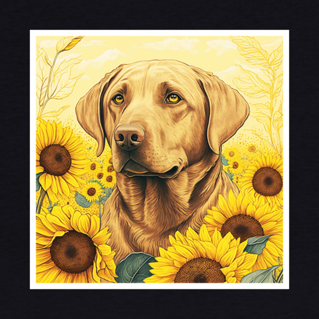 Labrador Retriever Dog, Surrounded by Sunflowers, Dog Lover by logiamerch