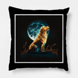 Golden Retriever Dog, Howling, Moon, Night Sky Pillow
