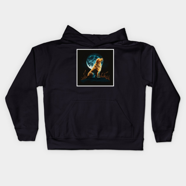 Golden Retriever Dog, Howling, Moon, Night Sky Kids Hoodie by logiamerch