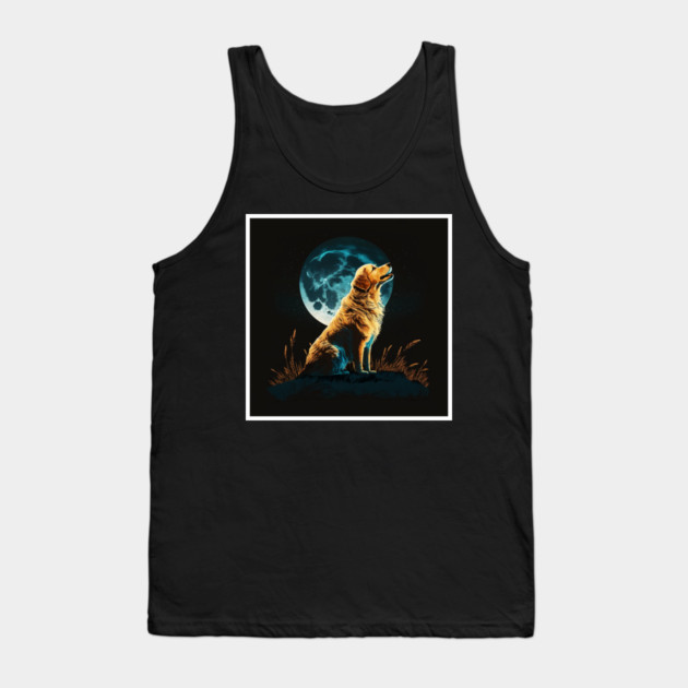 Golden Retriever Dog, Howling, Moon, Night Sky Tank Top by logiamerch