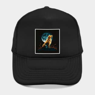 Golden Retriever Dog, Howling, Moon, Night Sky Hat