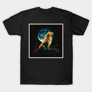 Golden Retriever Dog, Howling, Moon, Night Sky T-Shirt