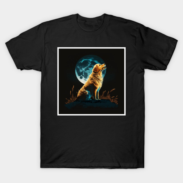 Golden Retriever Dog, Howling, Moon, Night Sky T-Shirt by logiamerch