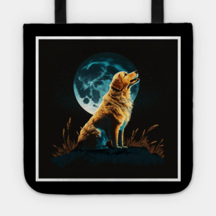 Golden Retriever Dog, Howling, Moon, Night Sky Tote