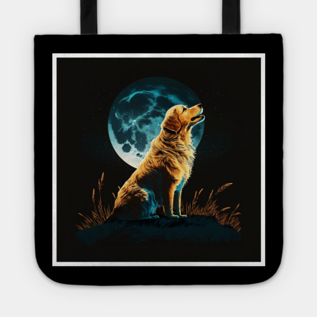 Golden Retriever Dog, Howling, Moon, Night Sky Tote by logiamerch