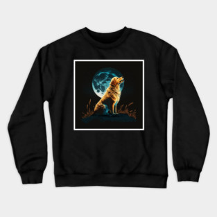 Golden Retriever Dog, Howling, Moon, Night Sky Crewneck Sweatshirt
