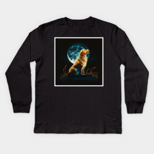 Golden Retriever Dog, Howling, Moon, Night Sky Kids Long Sleeve T-Shirt