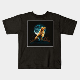 Golden Retriever Dog, Howling, Moon, Night Sky Kids T-Shirt