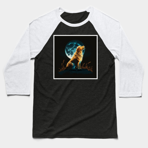 Golden Retriever Dog, Howling, Moon, Night Sky Baseball T-Shirt by logiamerch
