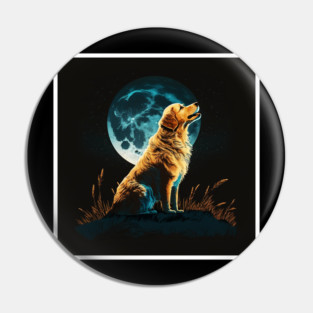 Golden Retriever Dog, Howling, Moon, Night Sky Pin