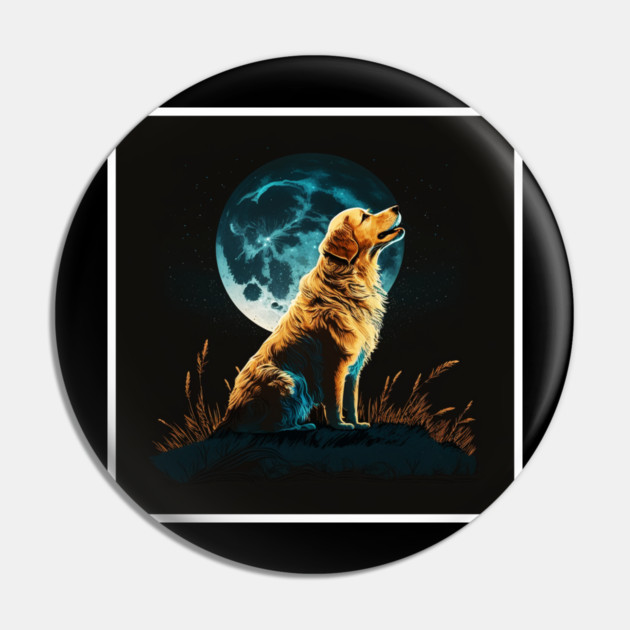 Golden Retriever Dog, Howling, Moon, Night Sky Pin by logiamerch
