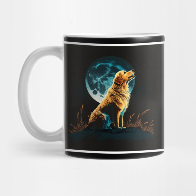 Golden Retriever Dog, Howling, Moon, Night Sky by logiamerch