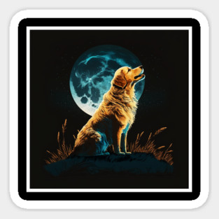 Golden Retriever Dog, Howling, Moon, Night Sky Magnet