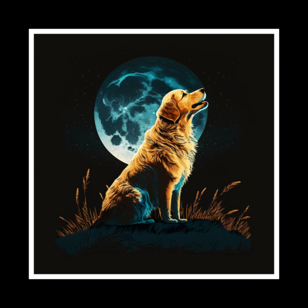 Golden Retriever Dog, Howling, Moon, Night Sky by logiamerch