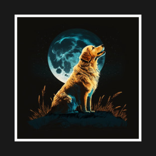 Golden Retriever Dog, Howling, Moon, Night Sky T-Shirt