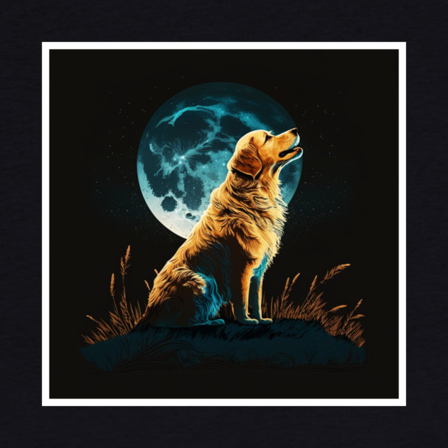 Golden Retriever Dog, Howling, Moon, Night Sky by logiamerch