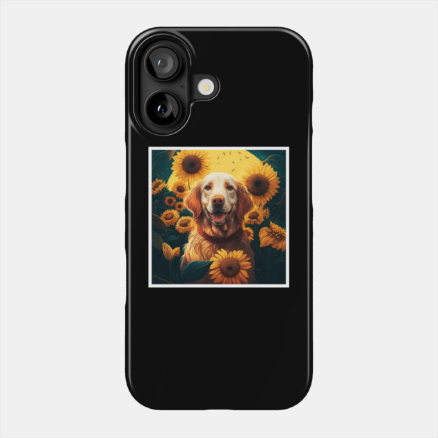 Golden Retriever Dog, Surrounded by Sunflowers, Dog Lover Phone Case by logiamerch