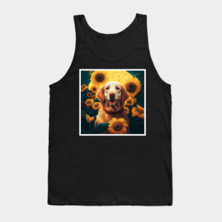 Golden Retriever Dog, Surrounded by Sunflowers, Dog Lover Tank Top