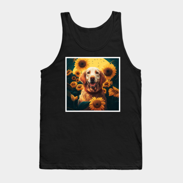 Golden Retriever Dog, Surrounded by Sunflowers, Dog Lover Tank Top by logiamerch