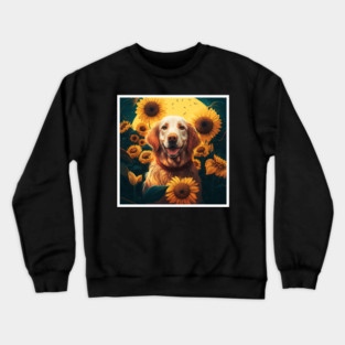 Golden Retriever Dog, Surrounded by Sunflowers, Dog Lover Crewneck Sweatshirt
