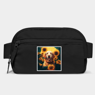 Golden Retriever Dog, Surrounded by Sunflowers, Dog Lover Bag