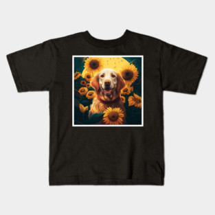 Golden Retriever Dog, Surrounded by Sunflowers, Dog Lover Kids T-Shirt