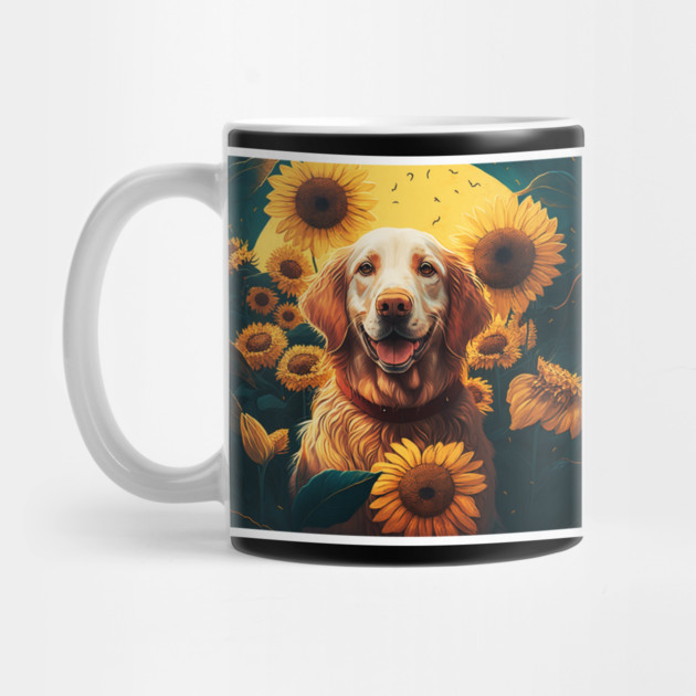 Golden Retriever Dog, Surrounded by Sunflowers, Dog Lover by logiamerch