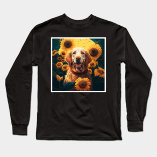Golden Retriever Dog, Surrounded by Sunflowers, Dog Lover Long Sleeve T-Shirt