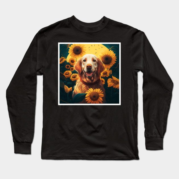 Golden Retriever Dog, Surrounded by Sunflowers, Dog Lover Long Sleeve T-Shirt by logiamerch