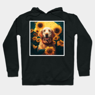 Golden Retriever Dog, Surrounded by Sunflowers, Dog Lover Hoodie