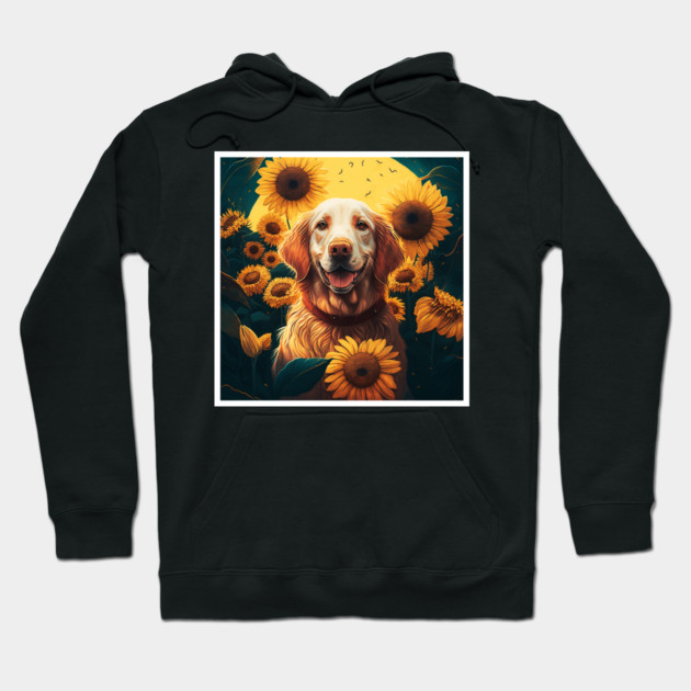 Golden Retriever Dog, Surrounded by Sunflowers, Dog Lover Hoodie by logiamerch