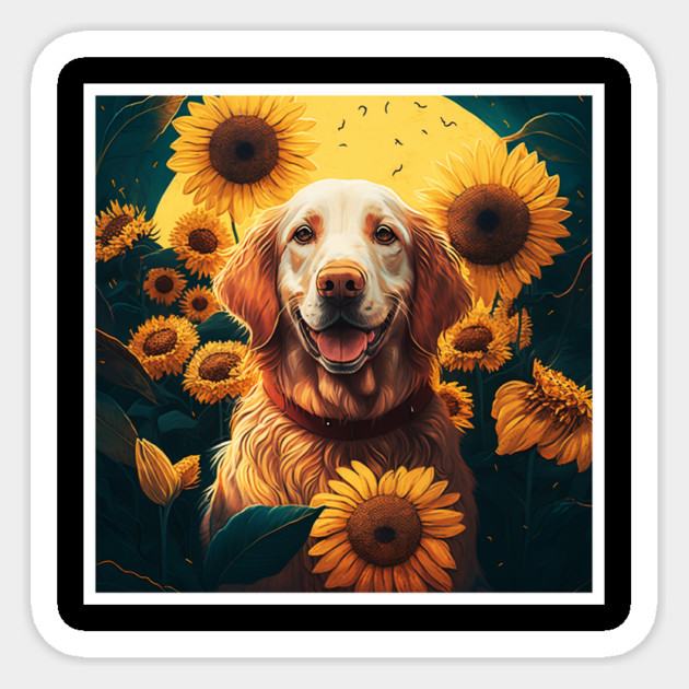 Golden Retriever Dog, Surrounded by Sunflowers, Dog Lover Sticker by logiamerch