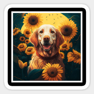 Golden Retriever Dog, Surrounded by Sunflowers, Dog Lover Magnet
