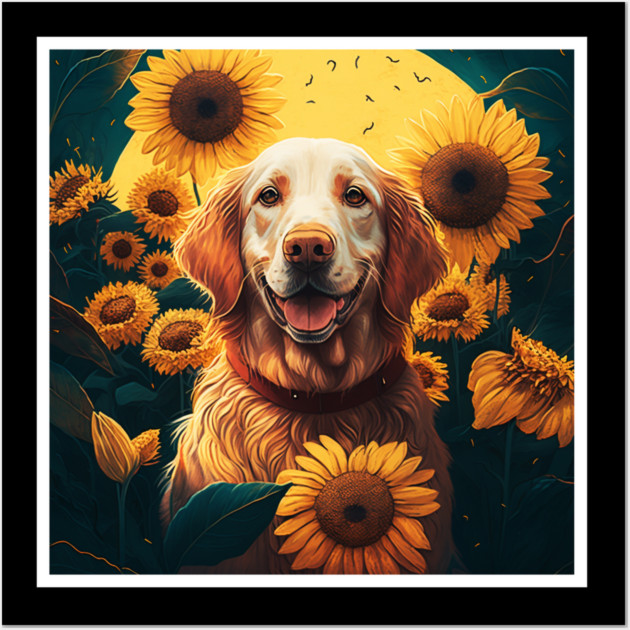 Golden Retriever Dog, Surrounded by Sunflowers, Dog Lover Wall Art by logiamerch