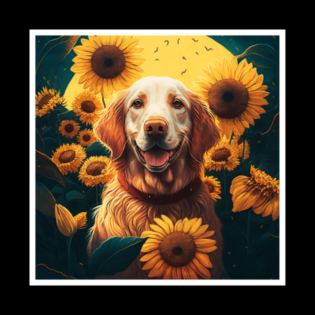 Golden Retriever Dog, Surrounded by Sunflowers, Dog Lover by logiamerch